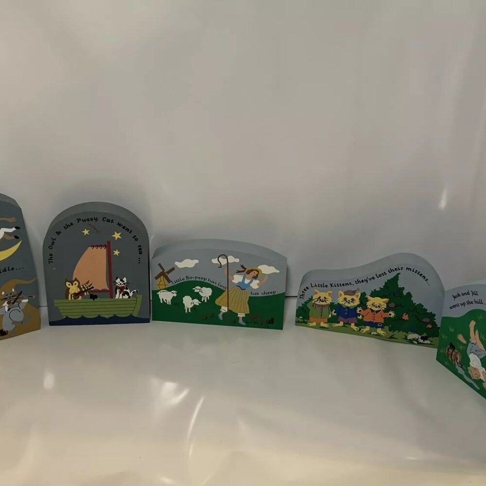 Cat’s Meow Nursery Rhyme Series Lot Of 5 Vintage Wood Village Carvings 1990’s